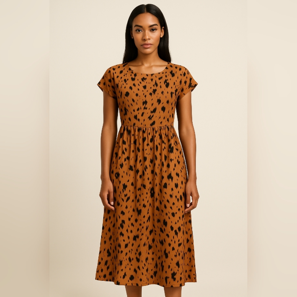 Elegant Brown/Burnt Orange and Black Patterned Dress